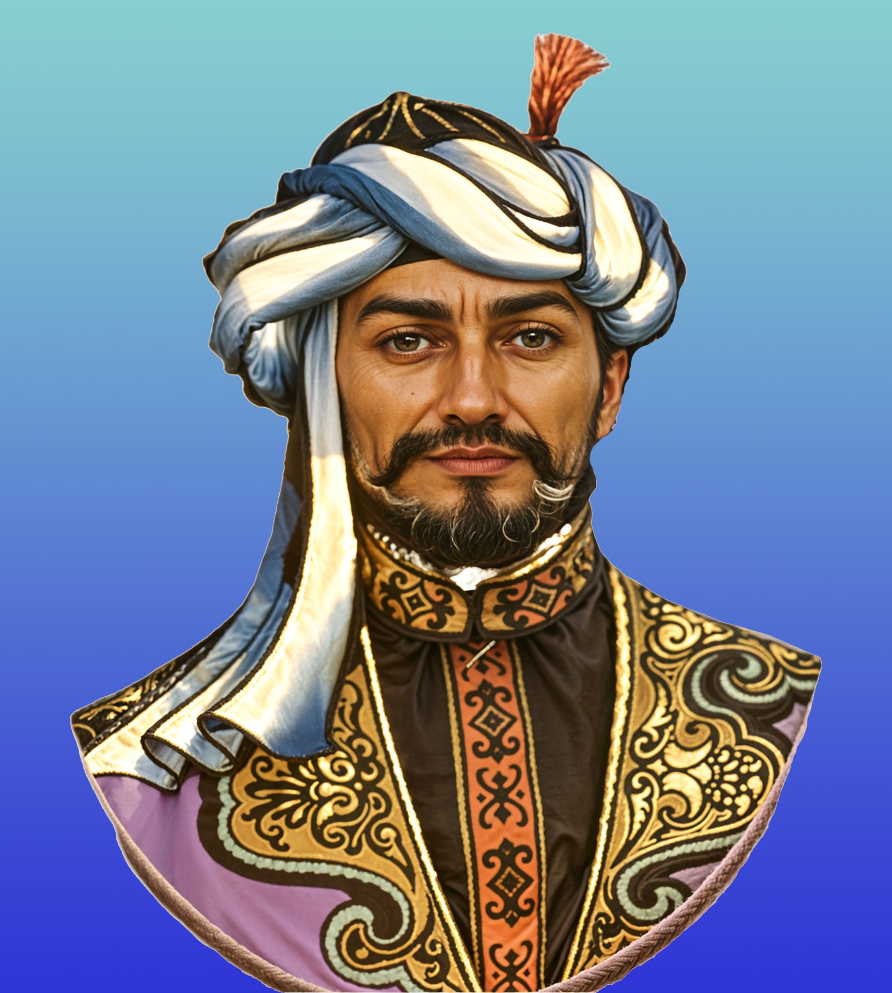 Depiction of Sultan Satuq Bughra Khan (c. 922–955), founder of the Karakhanid dynasty and the first Turkic khan to accept Islam